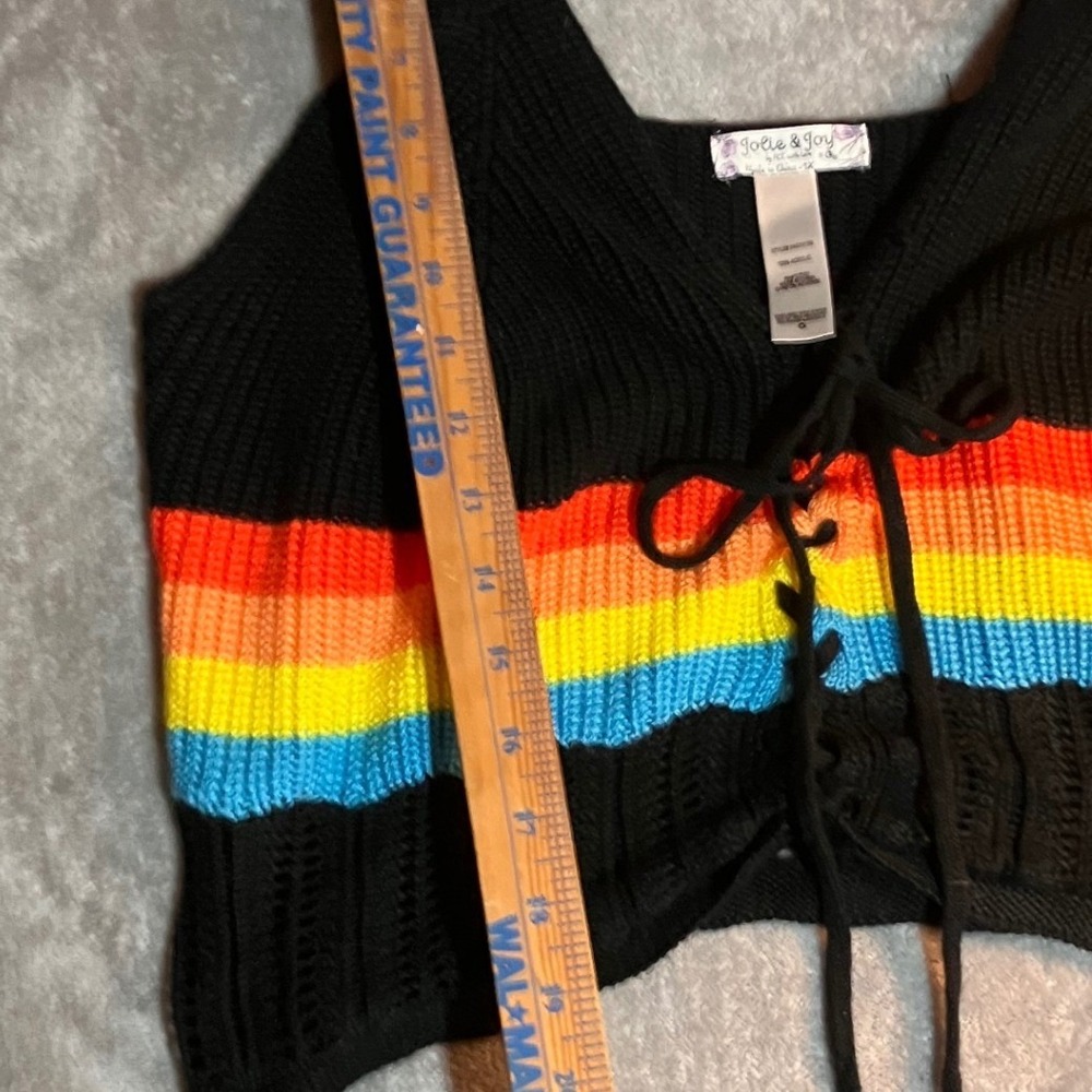 Jolie Joy Rainbow Stripe Lace Up Knit Crop Tank Top Plus 1X‎ Boho Fairy Festival - Picture 5 of 6